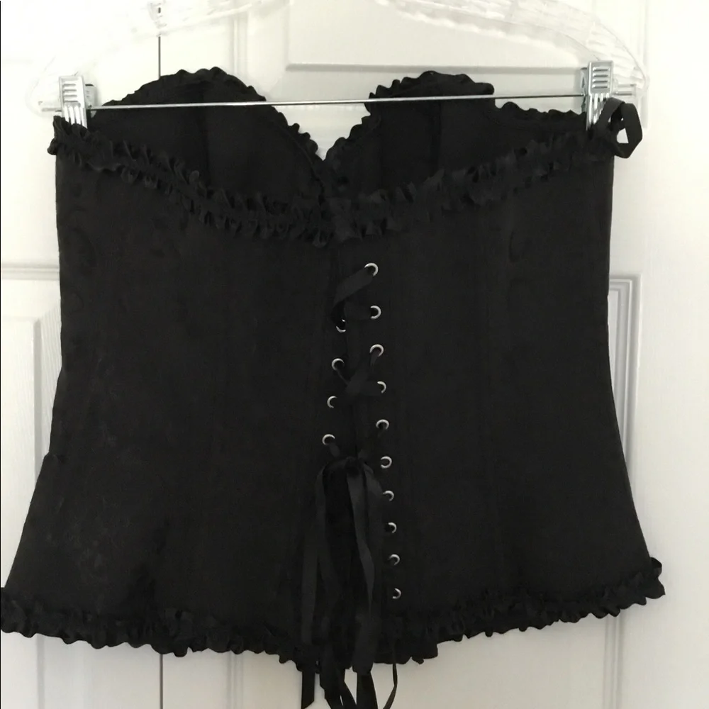 Black Strapless Brocade Corset Bustier - Picture 2 of 13
